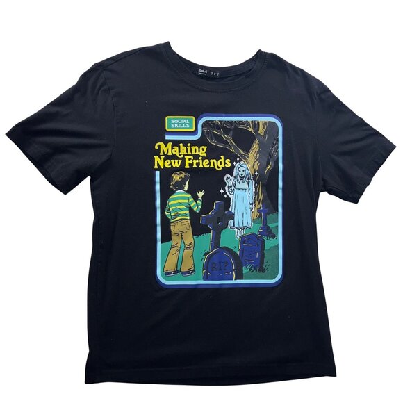 Social Skills Graphic Tee "Making New Friends" By Romwe - Black - S - Picture 1 of 9